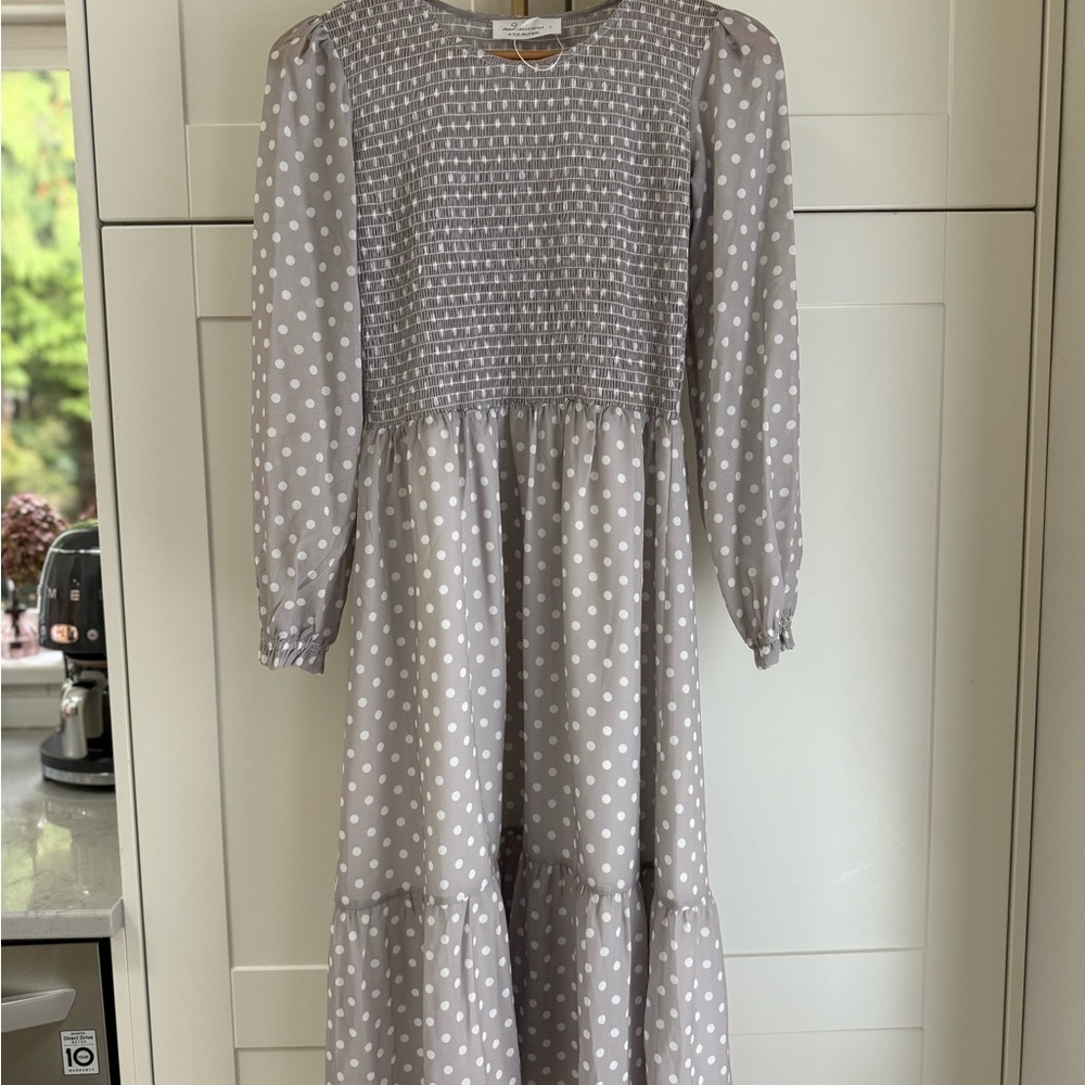 Jillian Harris x Mad About Style - Gray Polka Dot Long Sleeve Dress